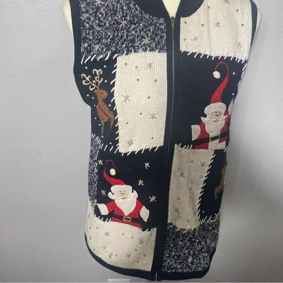 Vintage Erika Zipper Front Ramie/Cotton Christmas Sweater Vest Women's Size S - Picture 7 of 15